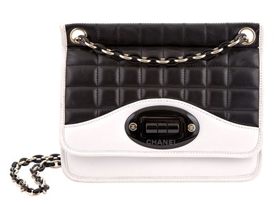 Lot 485 - Chanel Black and White Square Quilted Leather Shoulder Bag