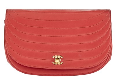 Lot 486 - Chanel Red Leather Half Moon Clutch