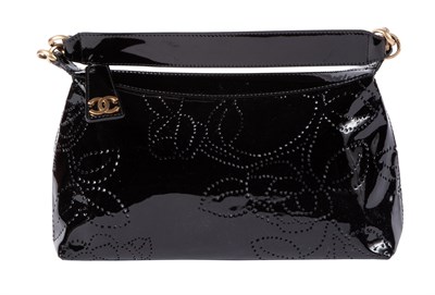 Lot 488 - Chanel Black Patent and Perforated Leather Shoulder Bag