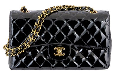 Lot 489 - Chanel Black Patent Leather Classic Double Flap Bag