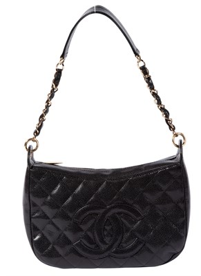Lot 490 - Chanel Black Caviar Quilted Leather Half Moon Shoulder Bag