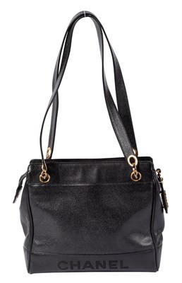 Lot 491 - Chanel Black Caviar Leather 'Chanel' Shoulder Bag