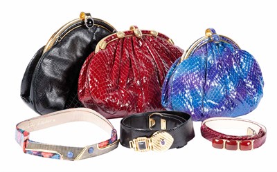 Lot 529 - Judith Leiber Assorted Exotic Clutches and Belts