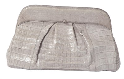 Lot 591 - Nancy Gonzalez Crocodile Grey Leather Fold Over Clutch
