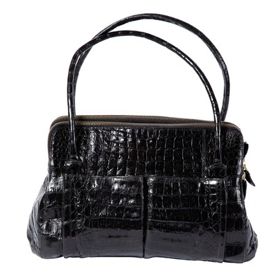 Lot 590 - Nancy Gonzalez Black Crocodile Double Zip Top Handle Bag