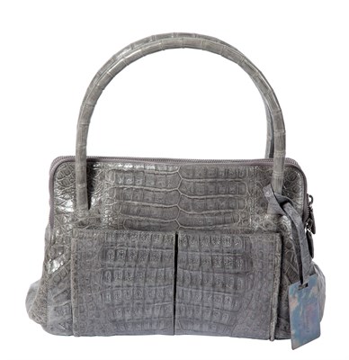 Lot 589 - Nancy Gonzalez Grey Alligator Double Zip Top Handle Bag