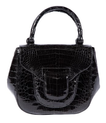 Lot 586 - Nancy Gonzalez Crocodile Black Patent Leather Top Handle Bag