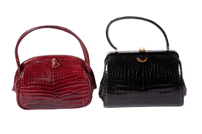 Lot 568 - Morabito Black Alligator Handbag and Red Alligator Printed Leather Handbag