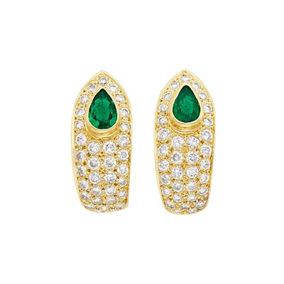 Lot 59 - Pair of Gold, Emerald and Diamond Earrings