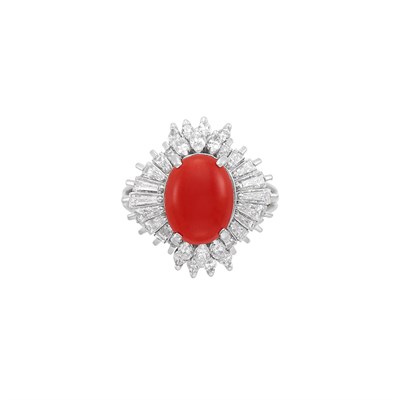 Lot 762 - Platinum, Oxblood Coral and Diamond Ballerina Ring