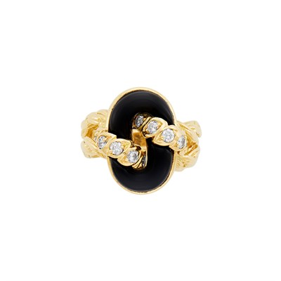 Lot 381 - Gold, Black Onyx and Diamond Ring, Van Cleef & Arpels