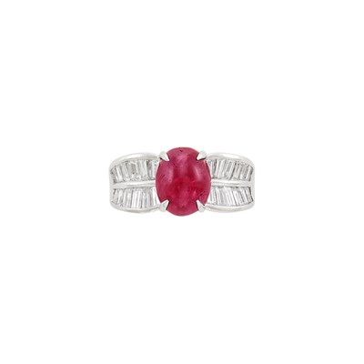 Lot 799 - Platinum, Cabochon Ruby and Diamond Ring