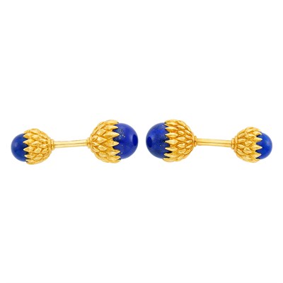Lot 417 - Pair of Gold and Lapis Acorn Cufflinks, Tiffany & Co., Schlumberger