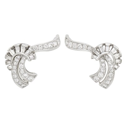 Lot 491 - Pair of Platinum and Diamond Earrings