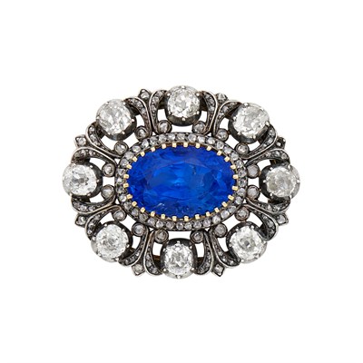Lot 812 - Antique Silver, Gold, Sapphire and Diamond Brooch, Wordley, Allsopp & Bliss