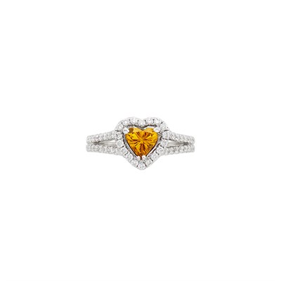 Lot 736 - White Gold, Fancy Deep Yellow-Orange Diamond and Diamond Ring