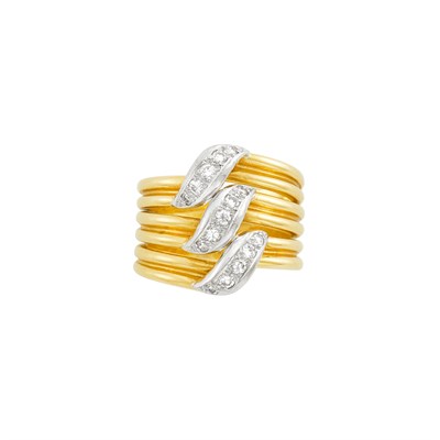 Lot 128 - Cartier Wide Gold, Platinum and Diamond Band Ring