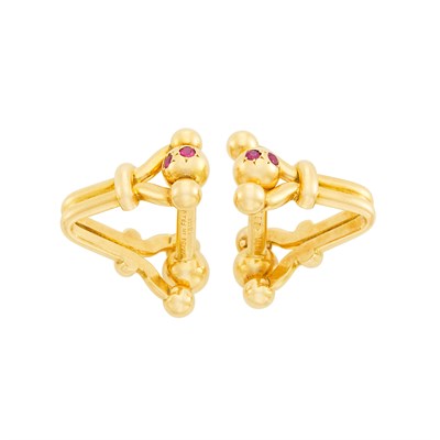 Lot 451 - Van Cleef & Arpels Pair of Gold and Ruby Cufflinks, France