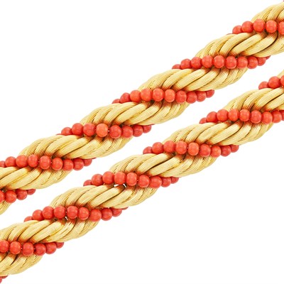 Lot 133 - Pair of Gold and Coral Bead Bracelets/Necklace Combination