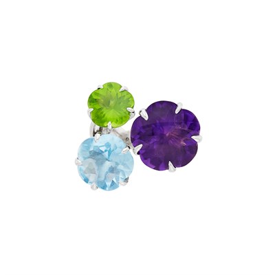 Lot 54 - Chanel White Gold, Amethyst, Aquamarine, Peridot and Diamond Flower Ring