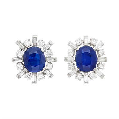 Lot 144 - Pair of Platinum, Sapphire and Diamond Earrings