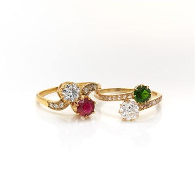 Lot 1437 - Two Gold, Gem-Set and Diamond Rings