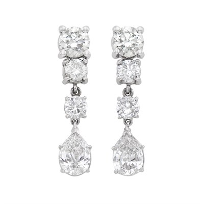 Lot 184 - Pair of Platinum and Diamond Pendant-Earrings