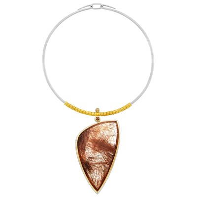 Lot 386 - Silver, High Karat Gold, Gold, Rutilated Quartz and Brown Diamond Pendant-Necklace, Josef Koppmann