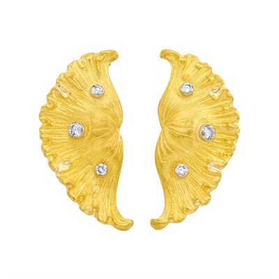 Lot 374 - Pair of Gold and Diamond Fan Brooches, Buccellati