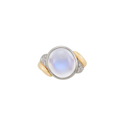 Lot 633 - Rose Gold, Platinum, Moonstone and Diamond Ring, Emil Meister