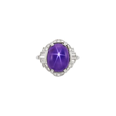 Lot 494 - Platinum, Purple Star Sapphire and Diamond Ring