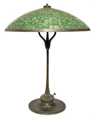 Lot 192 - Tiffany Studios Bronze and Leaded Glass...