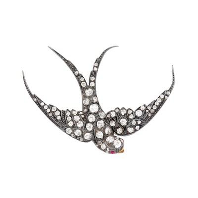 Lot 148 - Antique Silver, Gold and Diamond Swallow Brooch