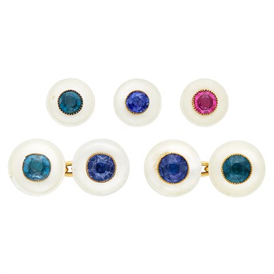 Lot 548 - Antique Gold, Mother-of-Pearl and Multicolored Spinel Dress Set