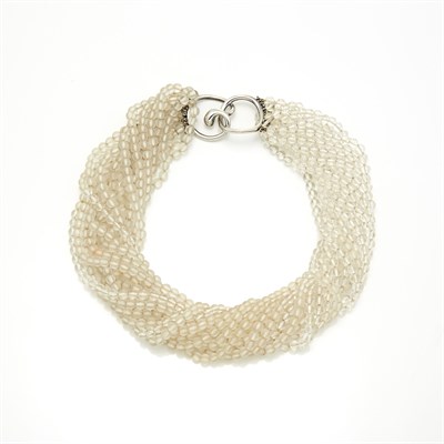 Lot 1423 - Angela Cummings Multistrand Rock Crystal Bead Torsade Necklace with Silver Clasp