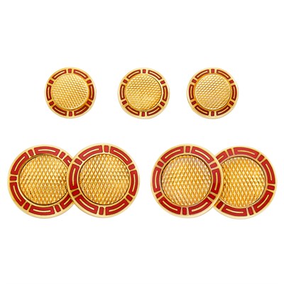 Lot 466 - Gold and Red Enamel Dress Set, Bulgari