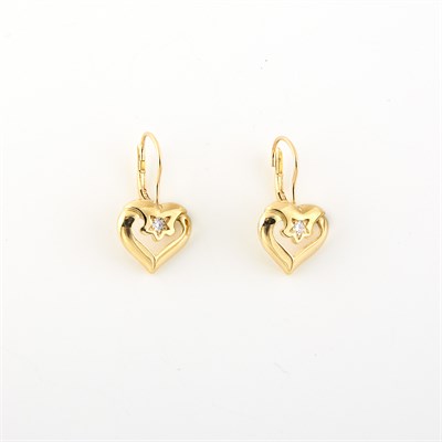 Lot 1102 - Pair of Gold and Diamond Heart Earrings
