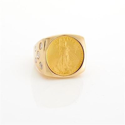 Lot 1243 - Gold, Gold Coin and Diamond Ring