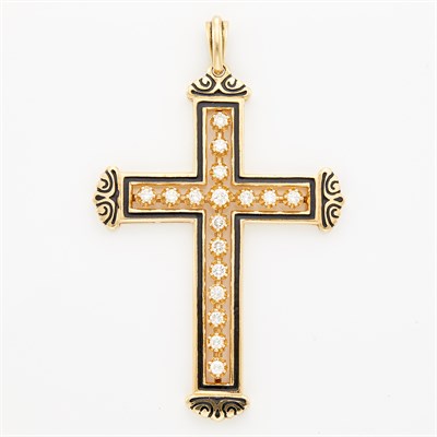 Lot 1035 - Gold, Diamond and Enamel Cross Pendant