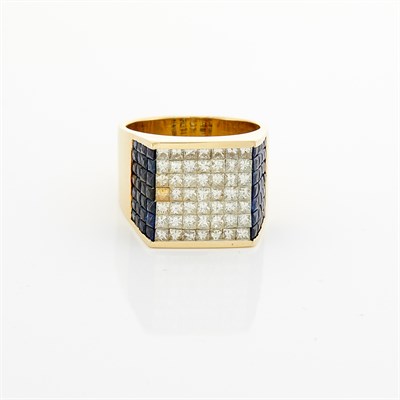 Lot 1278 - Gold, Invisibly-Set Diamond and Sapphire Ring