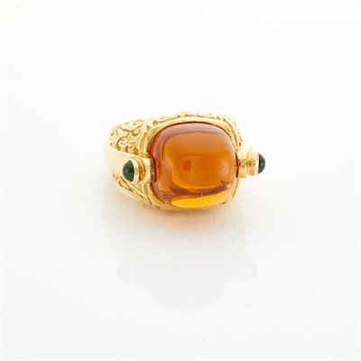 Lot 1349 - Gold, Cabochon Citrine and Tourmaline Ring
