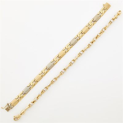 Lot 1180 - Two, Gold, Low Karat Gold Link Bracelets