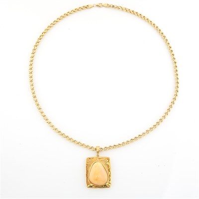 Lot 1529 - Gold and Opal Pendant with Chain-Necklace