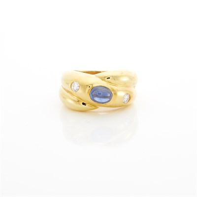 Lot 1355 - Gold, Cabochon Sapphire and Diamond Ring