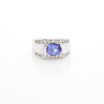 Lot 1375 - White Gold, Iolite and Diamond Ring