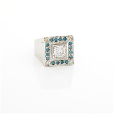 Lot 1396 - White Gold, Treated Colored Diamond and Diamond Ring
