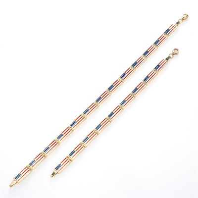 Lot 1700 - Two Low Karat Gold and Enamel Flag Bracelets