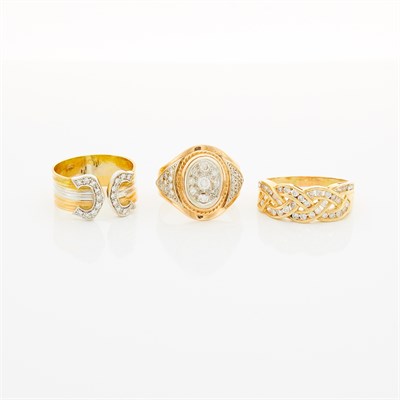 Lot 1585 - Three Gold and Diamond Rings