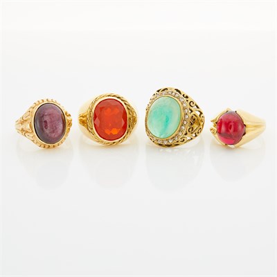 Lot 1578 - Four Gold, Metal and Colored Stone Rings