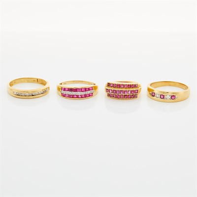 Lot 1589 - Four Gold, Ruby and Diamond Rings